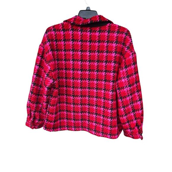 Sanctuary woman’s 2xl red pink plaid shacket button up jacket houndstooth - Picture 4 of 9